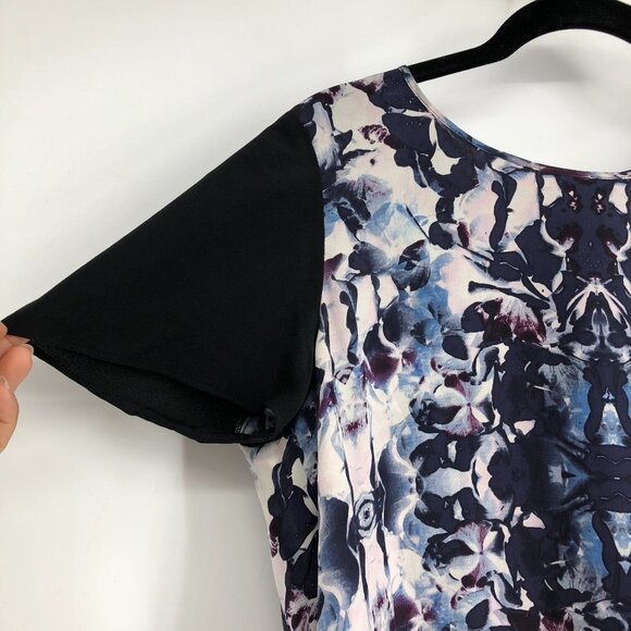 Rebecca Taylor  Blue black Abstract Printed Short Sleeve Silk Blouse Size 8 - Picture 8 of 16